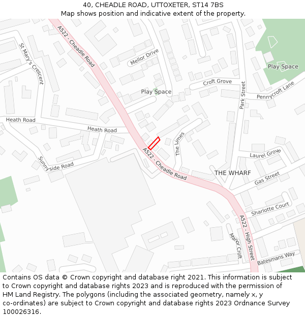 40, CHEADLE ROAD, UTTOXETER, ST14 7BS: Location map and indicative extent of plot