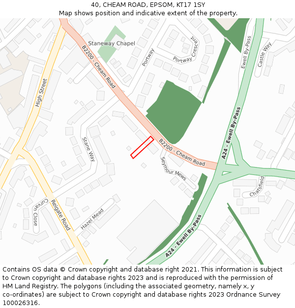40, CHEAM ROAD, EPSOM, KT17 1SY: Location map and indicative extent of plot