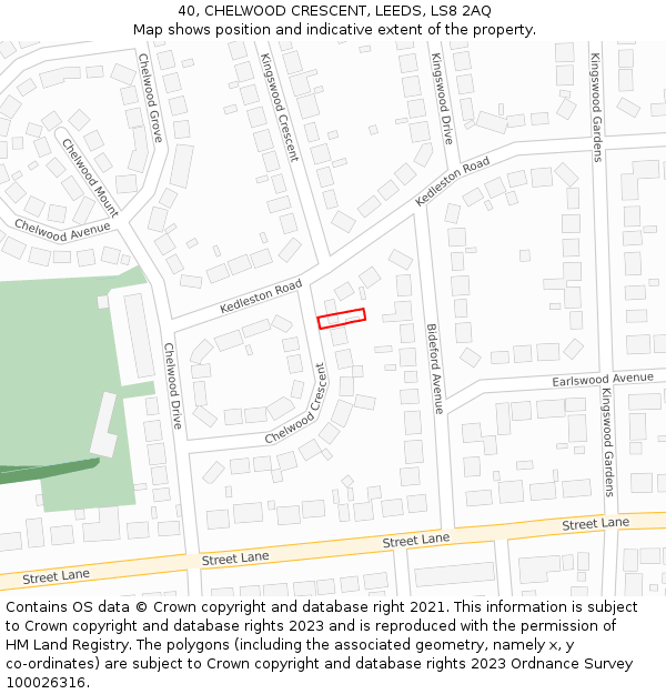 40, CHELWOOD CRESCENT, LEEDS, LS8 2AQ: Location map and indicative extent of plot