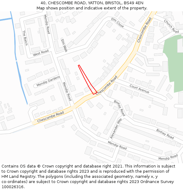 40, CHESCOMBE ROAD, YATTON, BRISTOL, BS49 4EN: Location map and indicative extent of plot