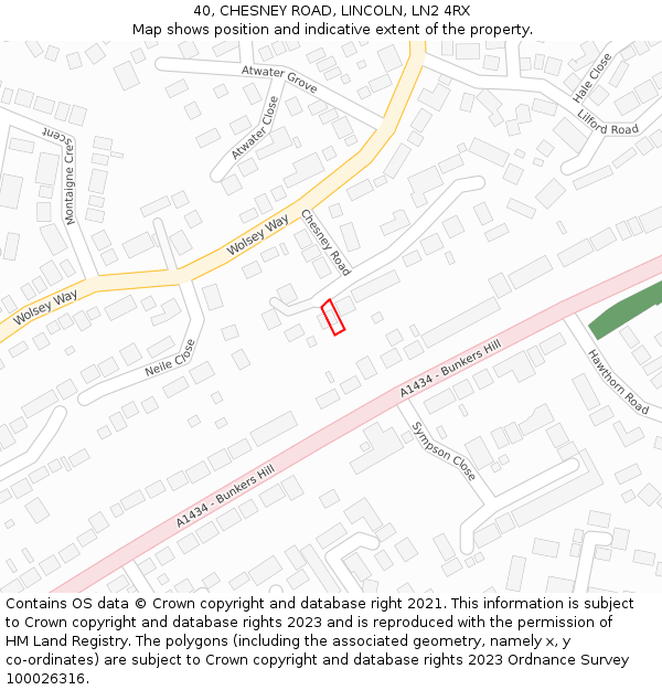 40, CHESNEY ROAD, LINCOLN, LN2 4RX: Location map and indicative extent of plot