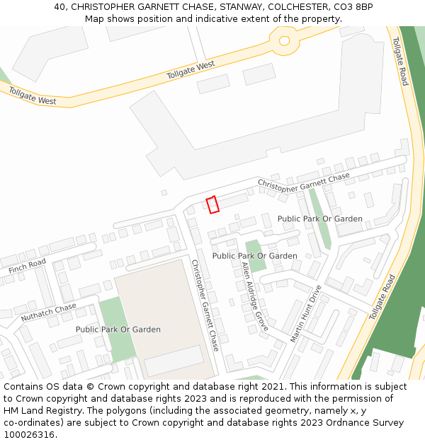 40, CHRISTOPHER GARNETT CHASE, STANWAY, COLCHESTER, CO3 8BP: Location map and indicative extent of plot