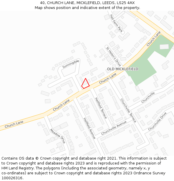 40, CHURCH LANE, MICKLEFIELD, LEEDS, LS25 4AX: Location map and indicative extent of plot