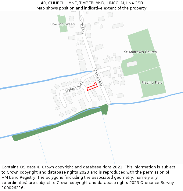 40, CHURCH LANE, TIMBERLAND, LINCOLN, LN4 3SB: Location map and indicative extent of plot