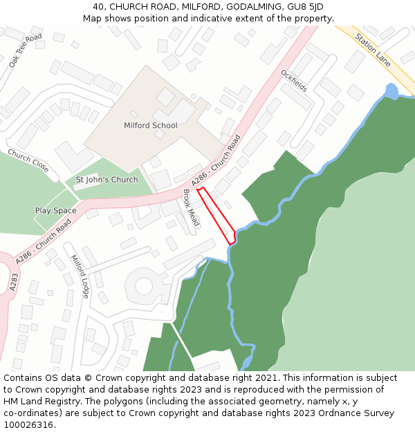 40, CHURCH ROAD, MILFORD, GODALMING, GU8 5JD: Location map and indicative extent of plot
