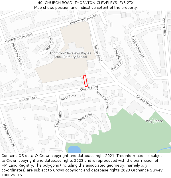 40, CHURCH ROAD, THORNTON-CLEVELEYS, FY5 2TX: Location map and indicative extent of plot