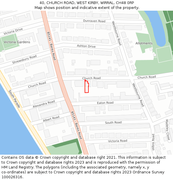 40, CHURCH ROAD, WEST KIRBY, WIRRAL, CH48 0RP: Location map and indicative extent of plot
