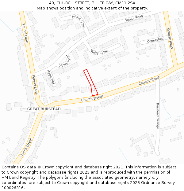 40, CHURCH STREET, BILLERICAY, CM11 2SX: Location map and indicative extent of plot