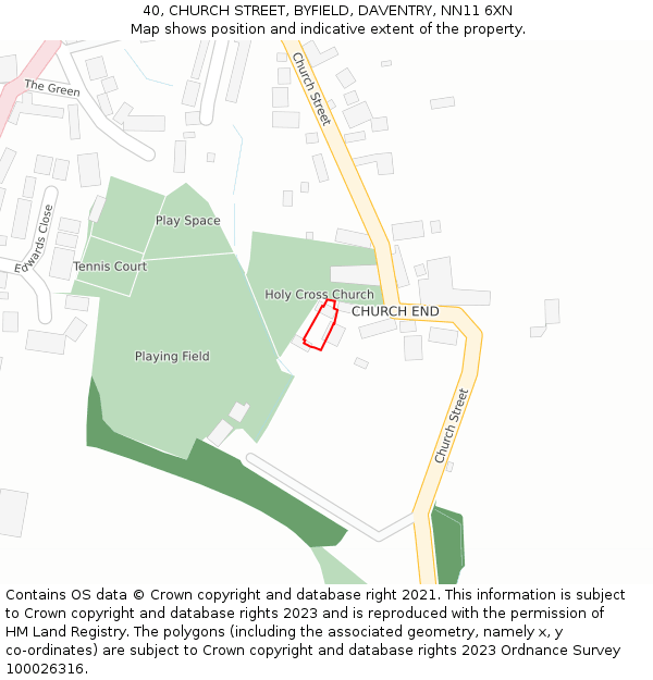 40, CHURCH STREET, BYFIELD, DAVENTRY, NN11 6XN: Location map and indicative extent of plot