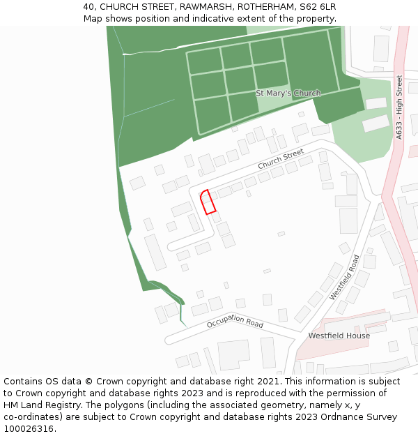 40, CHURCH STREET, RAWMARSH, ROTHERHAM, S62 6LR: Location map and indicative extent of plot
