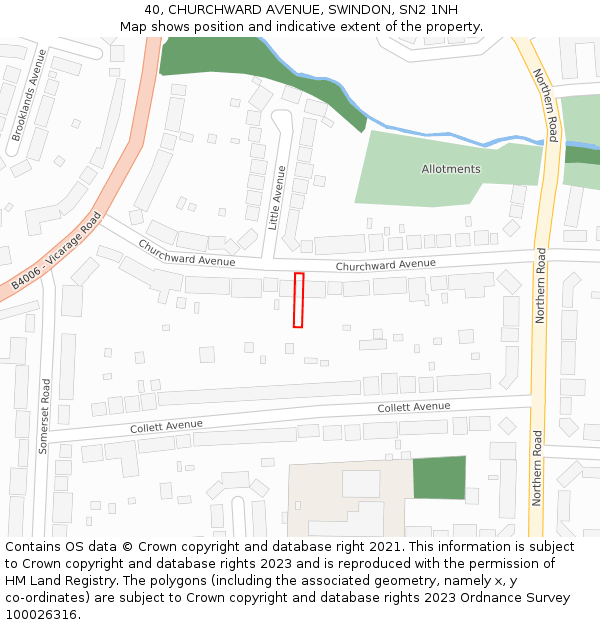 40, CHURCHWARD AVENUE, SWINDON, SN2 1NH: Location map and indicative extent of plot
