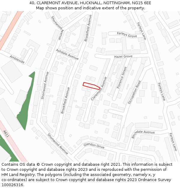 40, CLAREMONT AVENUE, HUCKNALL, NOTTINGHAM, NG15 6EE: Location map and indicative extent of plot