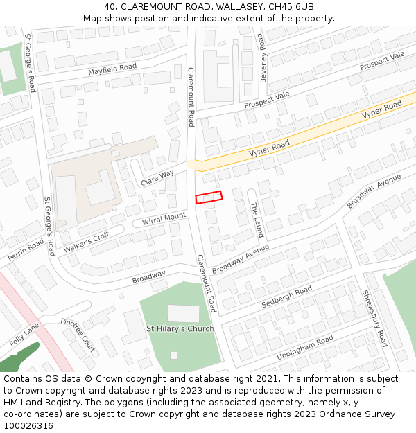 40, CLAREMOUNT ROAD, WALLASEY, CH45 6UB: Location map and indicative extent of plot