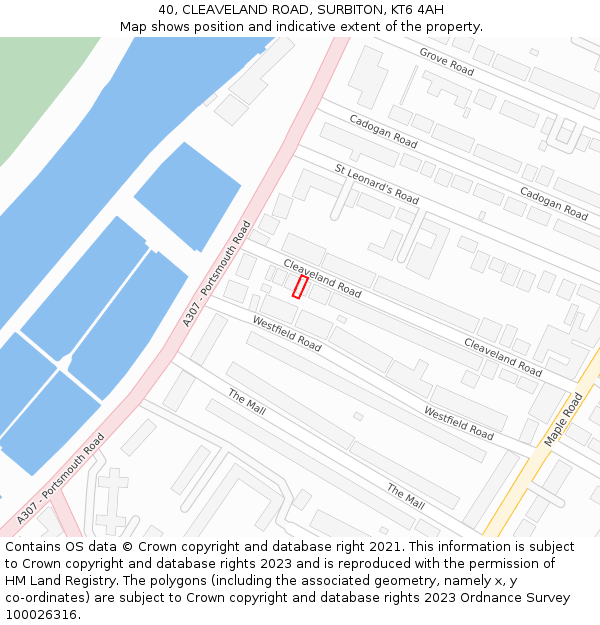 40, CLEAVELAND ROAD, SURBITON, KT6 4AH: Location map and indicative extent of plot