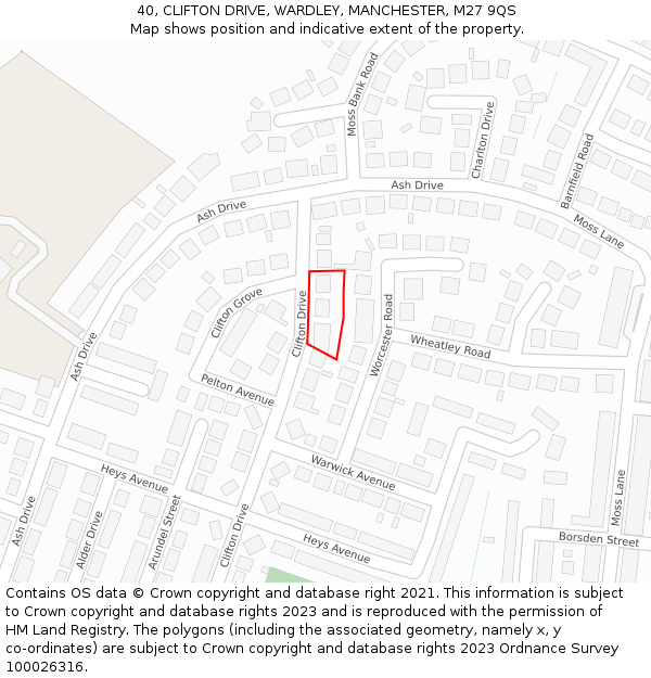 40, CLIFTON DRIVE, WARDLEY, MANCHESTER, M27 9QS: Location map and indicative extent of plot