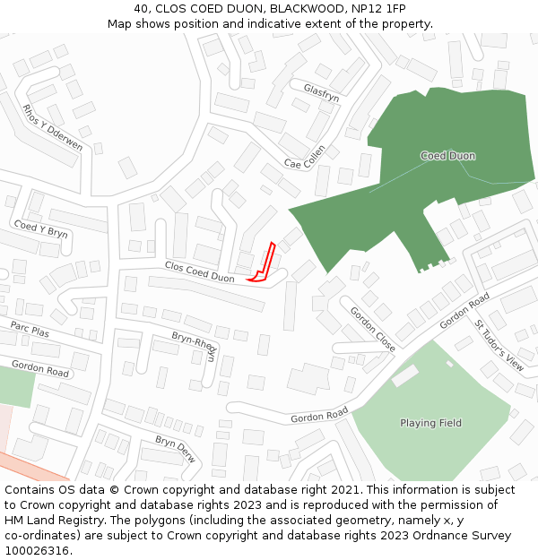 40, CLOS COED DUON, BLACKWOOD, NP12 1FP: Location map and indicative extent of plot
