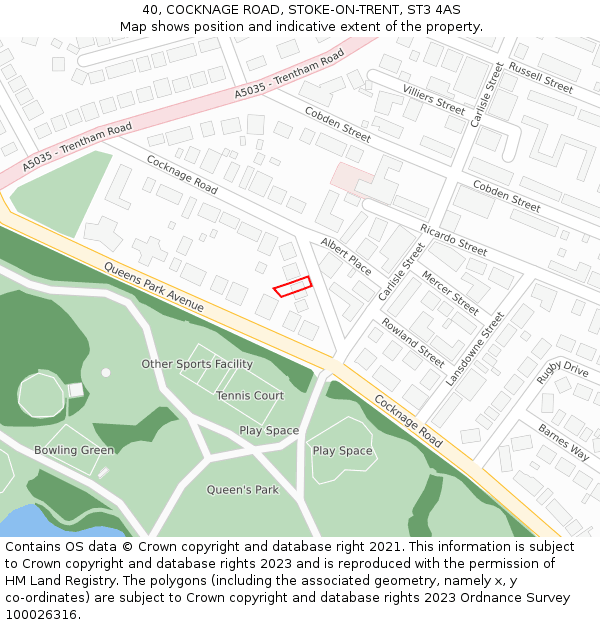 40, COCKNAGE ROAD, STOKE-ON-TRENT, ST3 4AS: Location map and indicative extent of plot