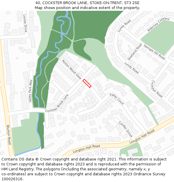 40, COCKSTER BROOK LANE, STOKE-ON-TRENT, ST3 2SE: Location map and indicative extent of plot