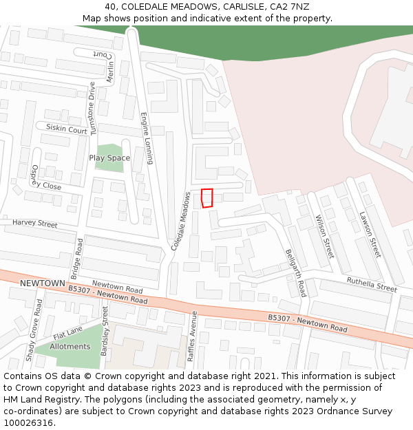 40, COLEDALE MEADOWS, CARLISLE, CA2 7NZ: Location map and indicative extent of plot