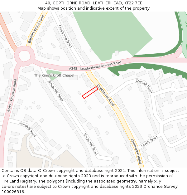 40, COPTHORNE ROAD, LEATHERHEAD, KT22 7EE: Location map and indicative extent of plot