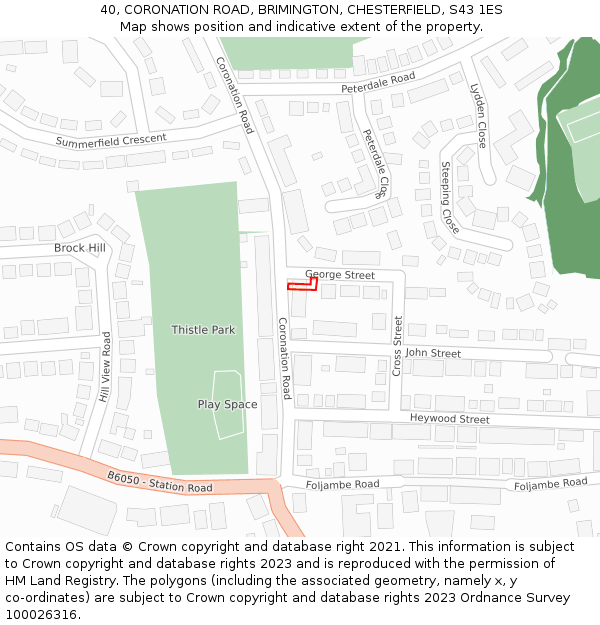 40, CORONATION ROAD, BRIMINGTON, CHESTERFIELD, S43 1ES: Location map and indicative extent of plot