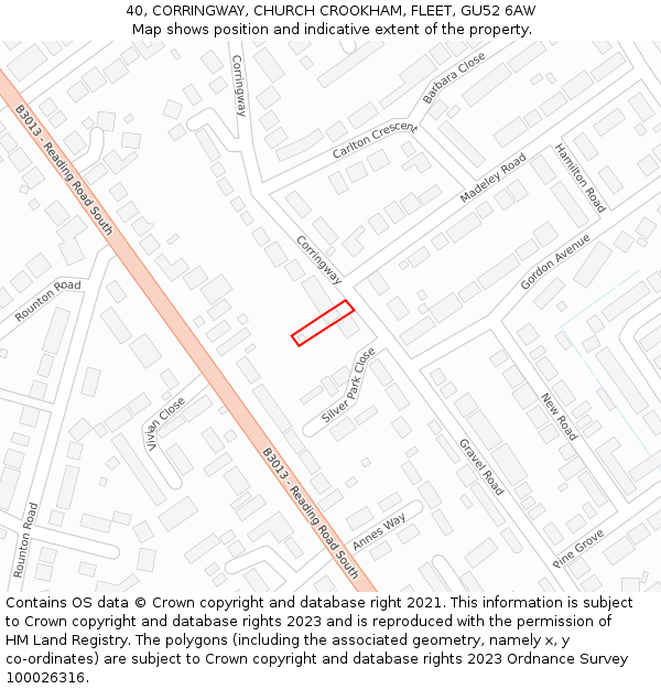 40, CORRINGWAY, CHURCH CROOKHAM, FLEET, GU52 6AW: Location map and indicative extent of plot