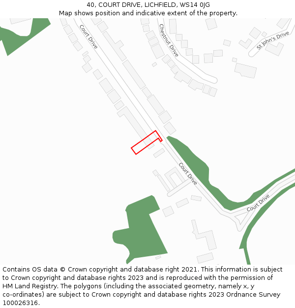 40, COURT DRIVE, LICHFIELD, WS14 0JG: Location map and indicative extent of plot