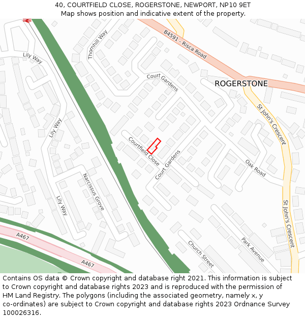 40, COURTFIELD CLOSE, ROGERSTONE, NEWPORT, NP10 9ET: Location map and indicative extent of plot
