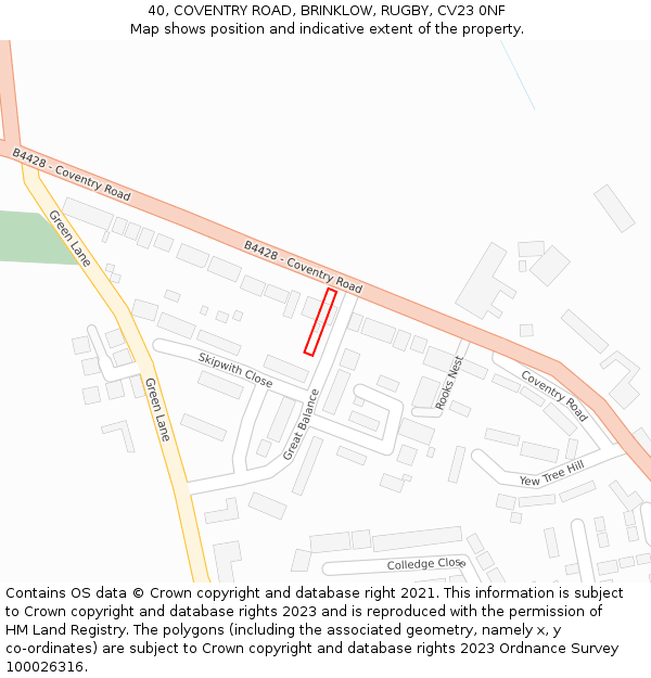 40, COVENTRY ROAD, BRINKLOW, RUGBY, CV23 0NF: Location map and indicative extent of plot