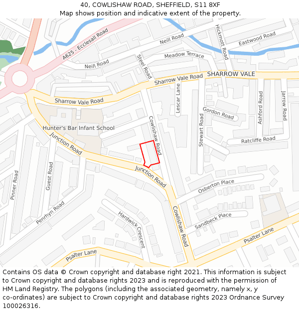 40, COWLISHAW ROAD, SHEFFIELD, S11 8XF: Location map and indicative extent of plot