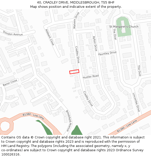 40, CRADLEY DRIVE, MIDDLESBROUGH, TS5 8HF: Location map and indicative extent of plot