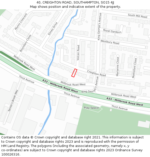 40, CREIGHTON ROAD, SOUTHAMPTON, SO15 4JJ: Location map and indicative extent of plot