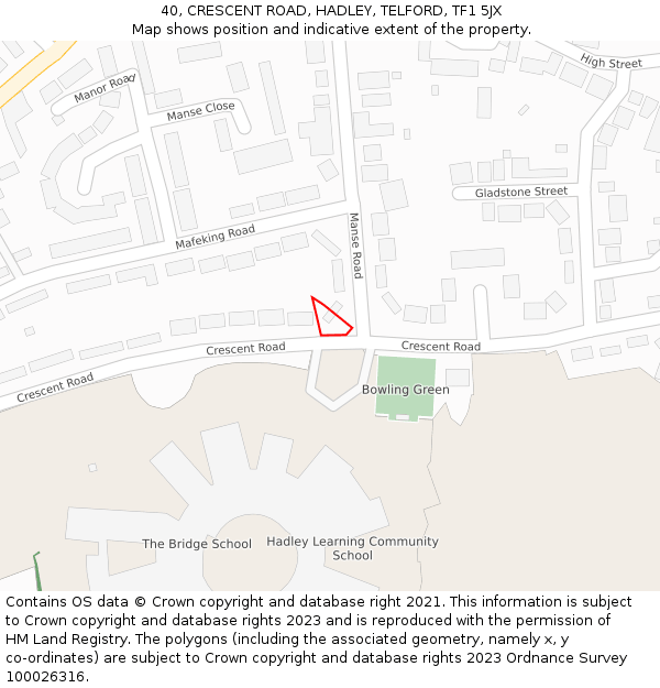 40, CRESCENT ROAD, HADLEY, TELFORD, TF1 5JX: Location map and indicative extent of plot