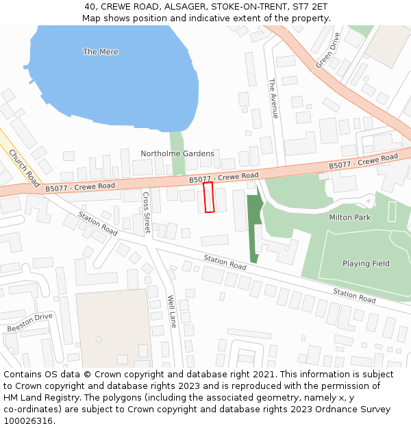 40, CREWE ROAD, ALSAGER, STOKE-ON-TRENT, ST7 2ET: Location map and indicative extent of plot