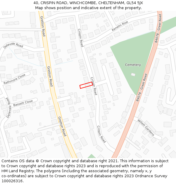 40, CRISPIN ROAD, WINCHCOMBE, CHELTENHAM, GL54 5JX: Location map and indicative extent of plot