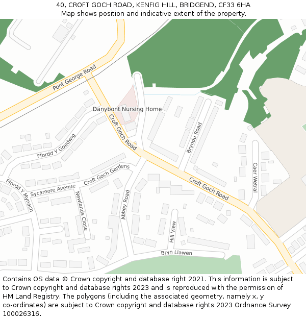40, CROFT GOCH ROAD, KENFIG HILL, BRIDGEND, CF33 6HA: Location map and indicative extent of plot