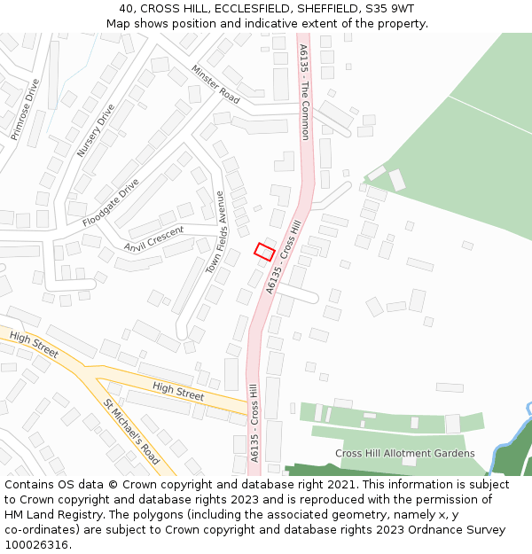 40, CROSS HILL, ECCLESFIELD, SHEFFIELD, S35 9WT: Location map and indicative extent of plot