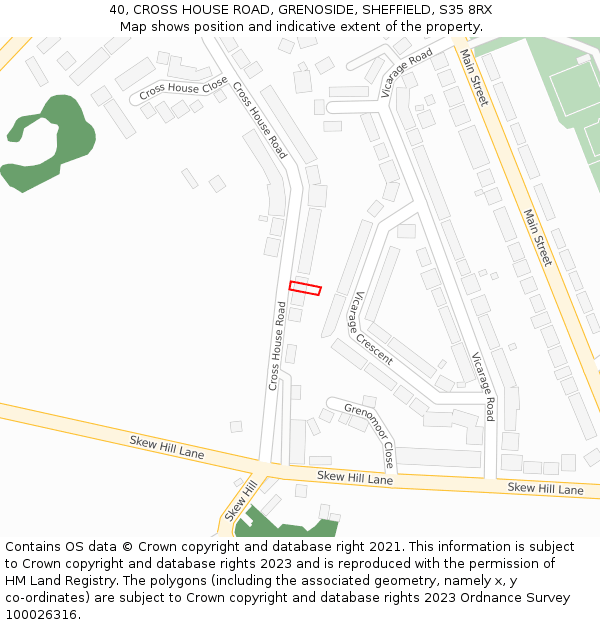 40, CROSS HOUSE ROAD, GRENOSIDE, SHEFFIELD, S35 8RX: Location map and indicative extent of plot