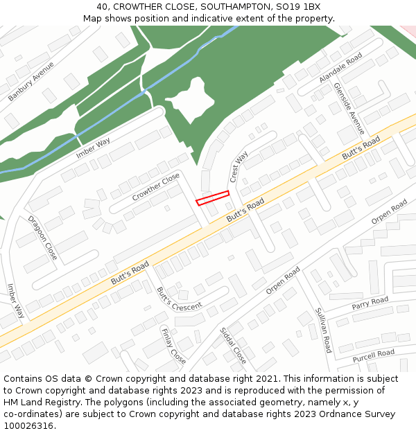 40, CROWTHER CLOSE, SOUTHAMPTON, SO19 1BX: Location map and indicative extent of plot