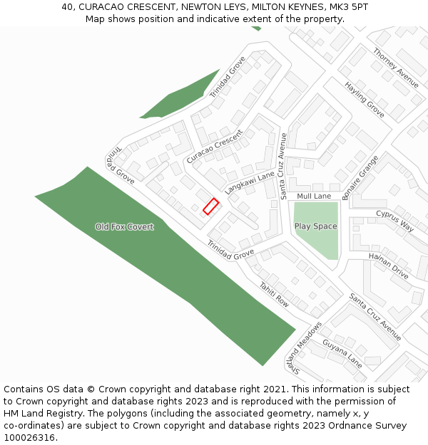 40, CURACAO CRESCENT, NEWTON LEYS, MILTON KEYNES, MK3 5PT: Location map and indicative extent of plot