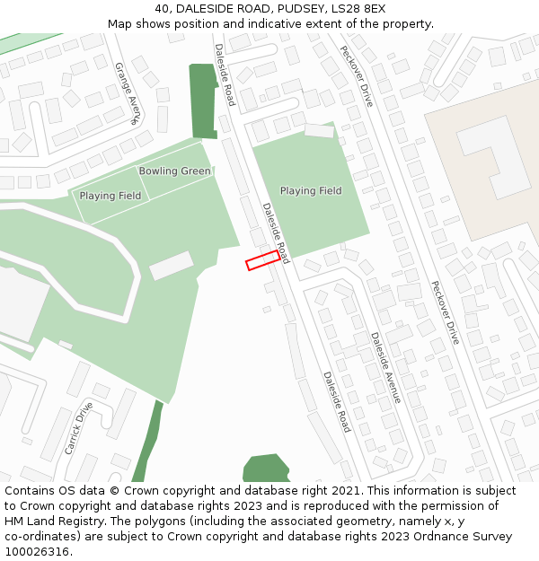 40, DALESIDE ROAD, PUDSEY, LS28 8EX: Location map and indicative extent of plot