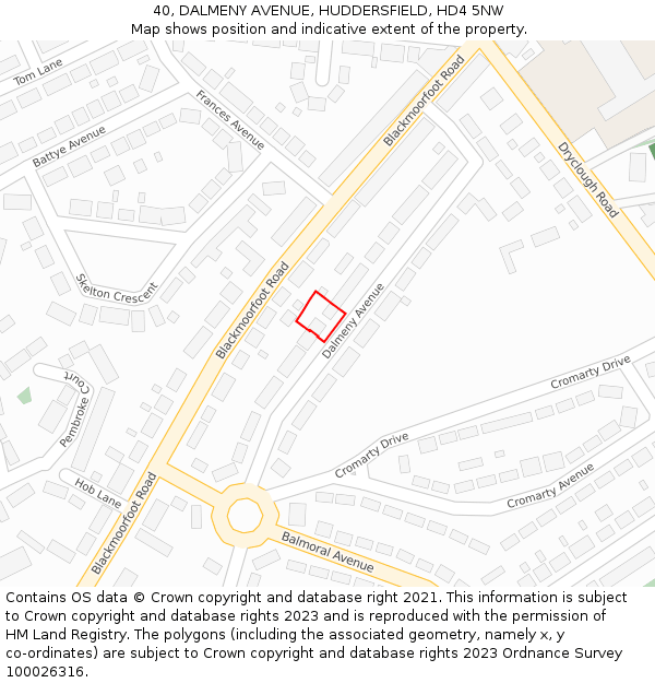 40, DALMENY AVENUE, HUDDERSFIELD, HD4 5NW: Location map and indicative extent of plot