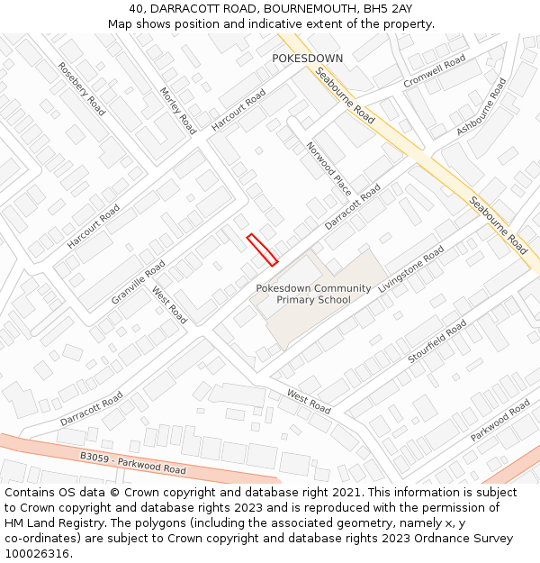 40, DARRACOTT ROAD, BOURNEMOUTH, BH5 2AY: Location map and indicative extent of plot