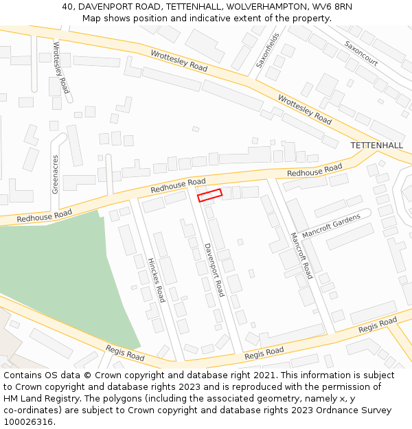 40, DAVENPORT ROAD, TETTENHALL, WOLVERHAMPTON, WV6 8RN: Location map and indicative extent of plot