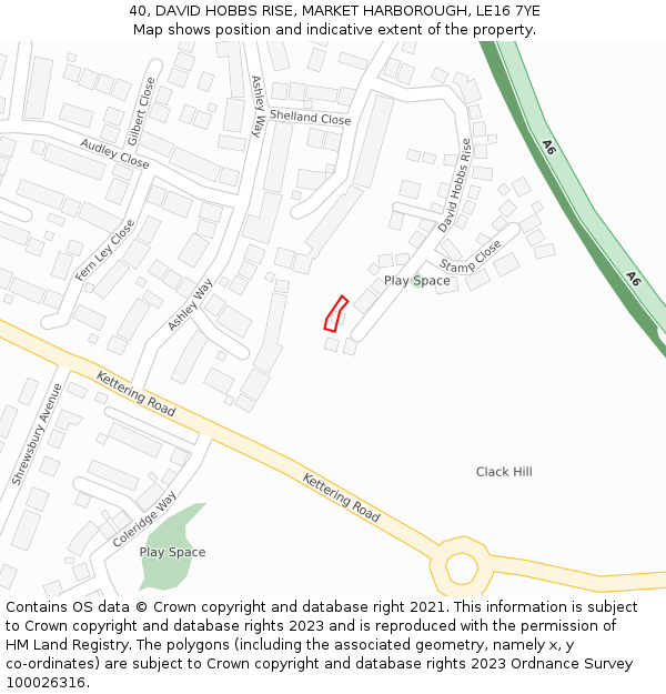 40, DAVID HOBBS RISE, MARKET HARBOROUGH, LE16 7YE: Location map and indicative extent of plot