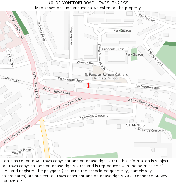 40, DE MONTFORT ROAD, LEWES, BN7 1SS: Location map and indicative extent of plot