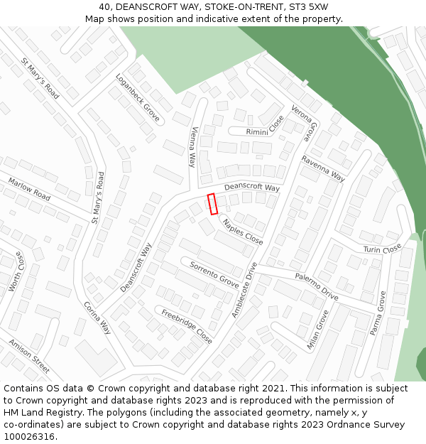 40, DEANSCROFT WAY, STOKE-ON-TRENT, ST3 5XW: Location map and indicative extent of plot