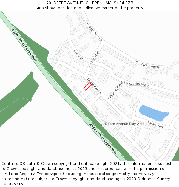 40, DEERE AVENUE, CHIPPENHAM, SN14 0ZB: Location map and indicative extent of plot