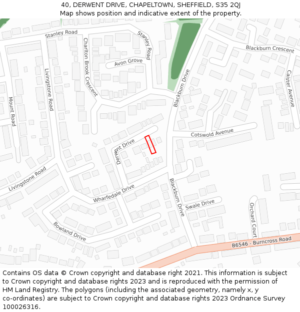 40, DERWENT DRIVE, CHAPELTOWN, SHEFFIELD, S35 2QJ: Location map and indicative extent of plot