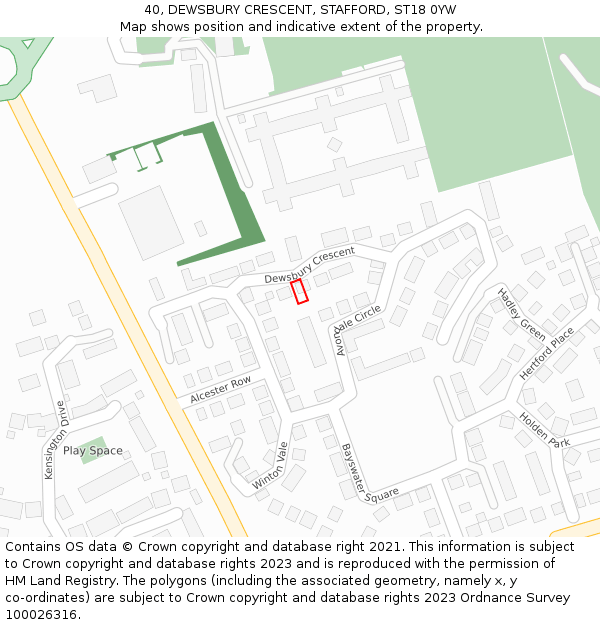 40, DEWSBURY CRESCENT, STAFFORD, ST18 0YW: Location map and indicative extent of plot